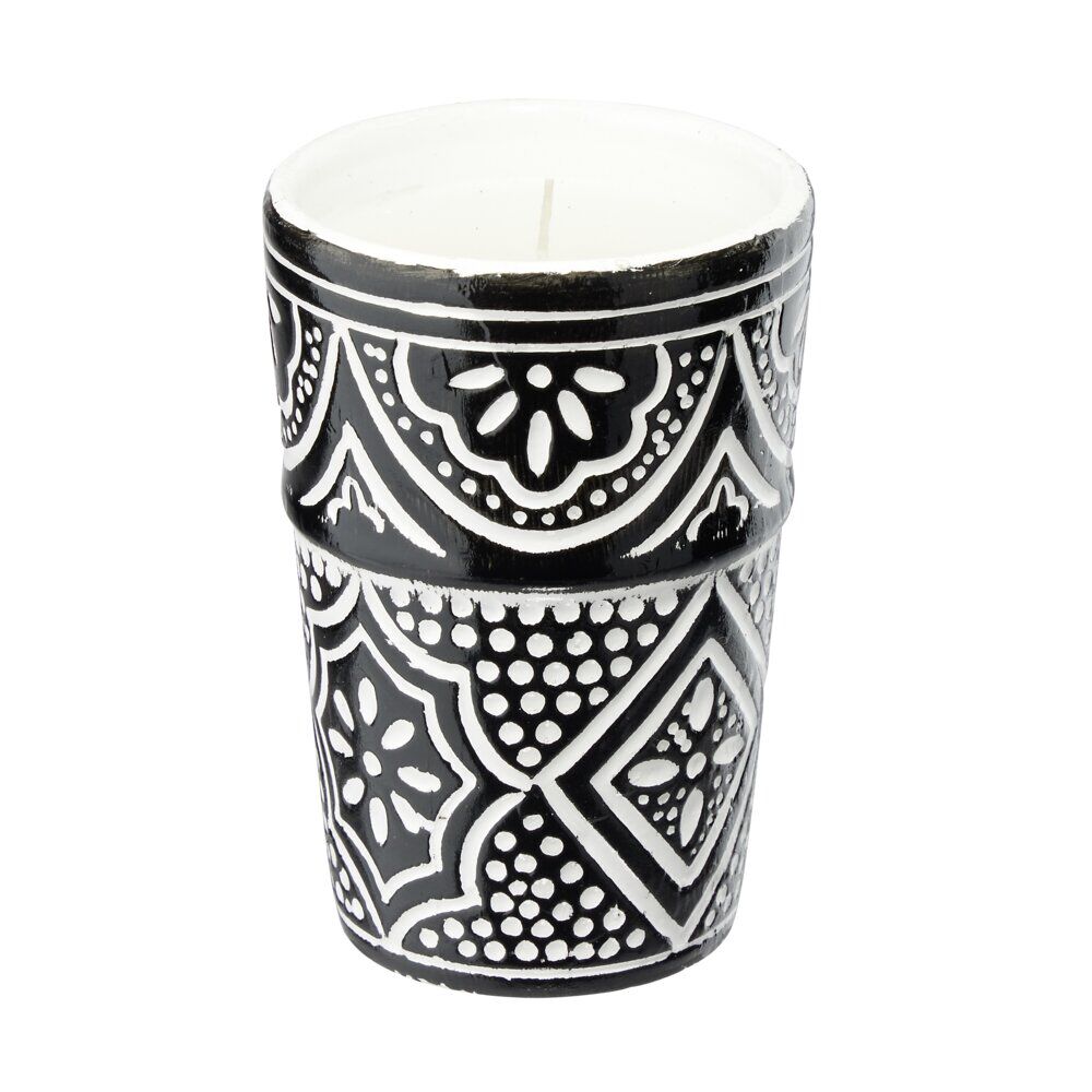 Bougie dans pot céramique 23H motif Beldi Ø7xH10cm (3 modèles)