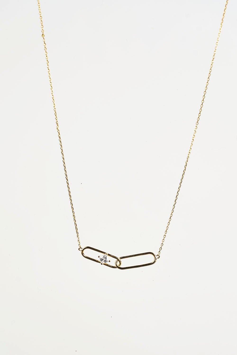 SVNX Double Clip with Diamonte Necklace in Gold