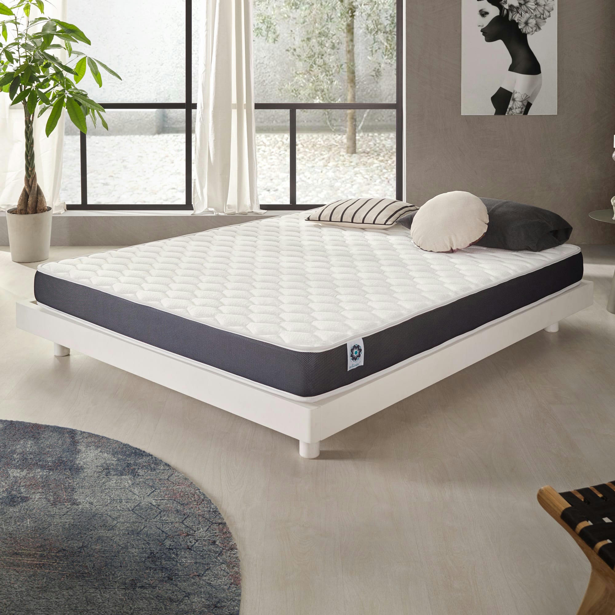 ERGOPUR 14 - Matelas 140 x 190 cm - Soutien Blue Latex, Mousse HR, 14 cm