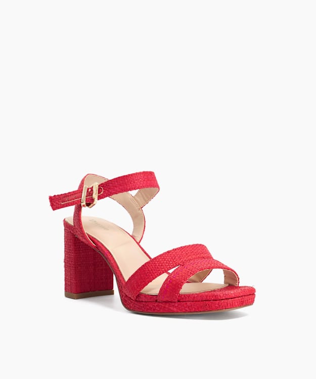 Manifesting Coral - Raffia Block Heel Sandals