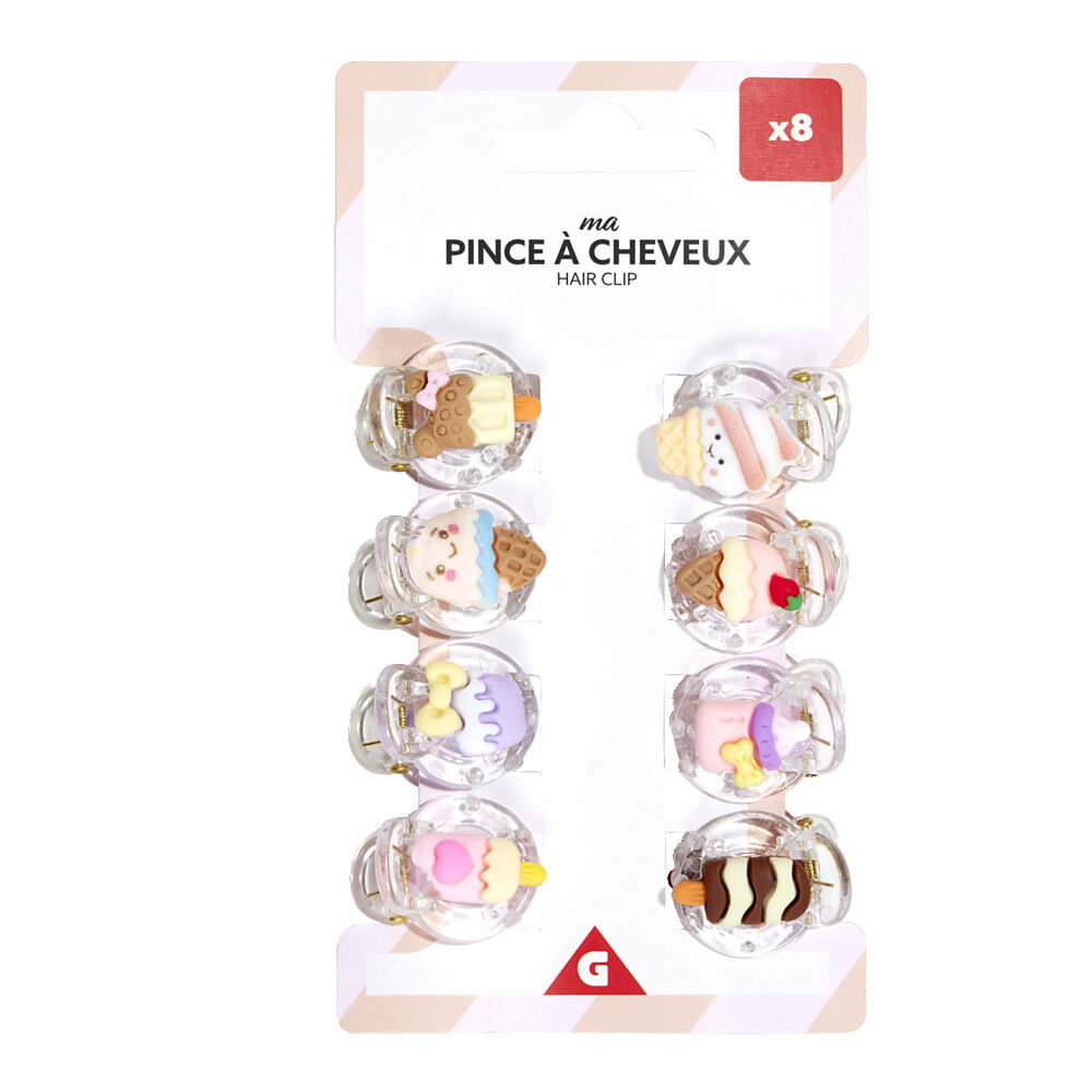 Lot de 8 mini pinces pour cheveux avec décoration