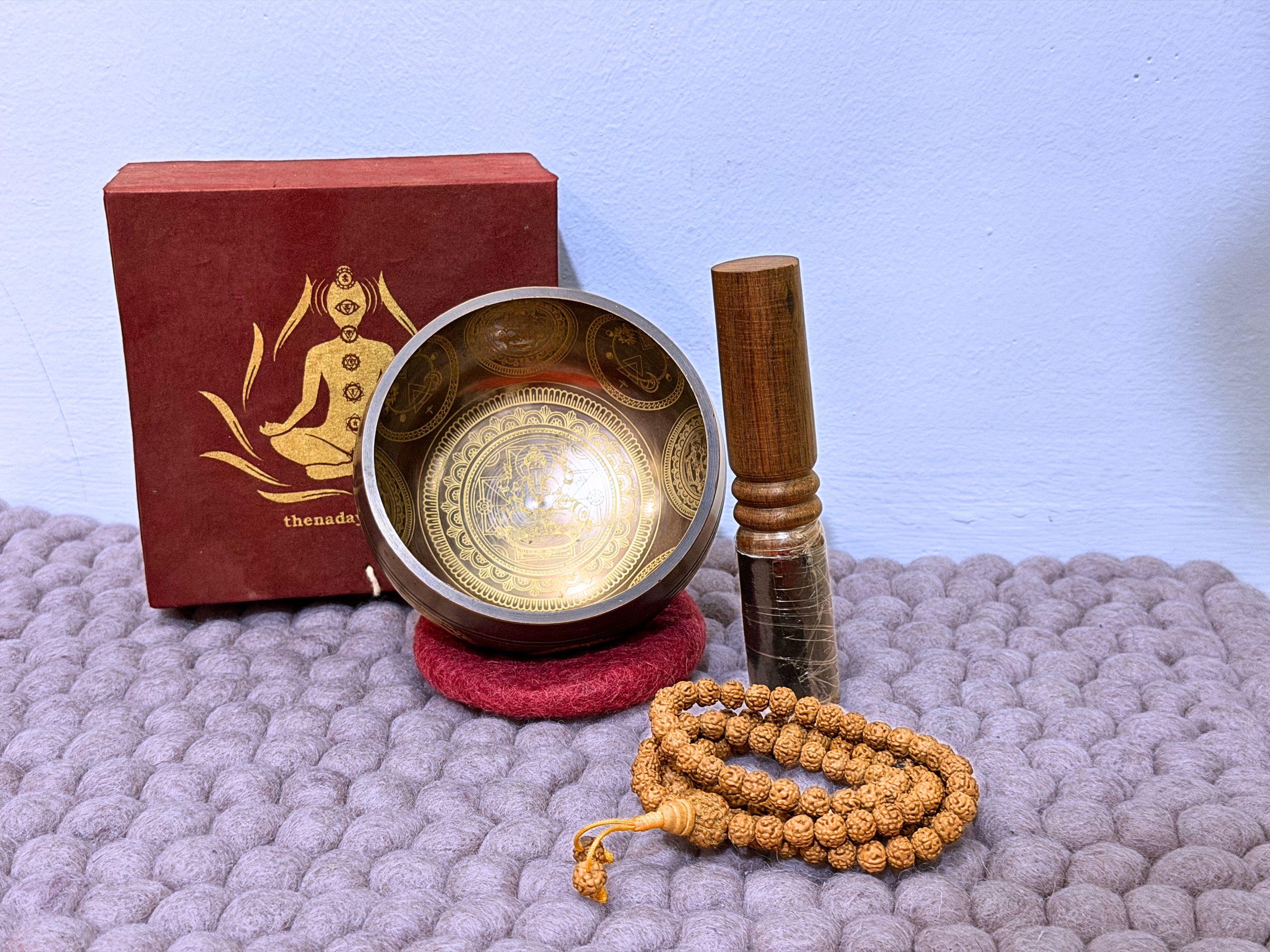 Lord Ganesh Engraved Singing Bowl – Handmade Tibetan Sound Healing Meditation Bow