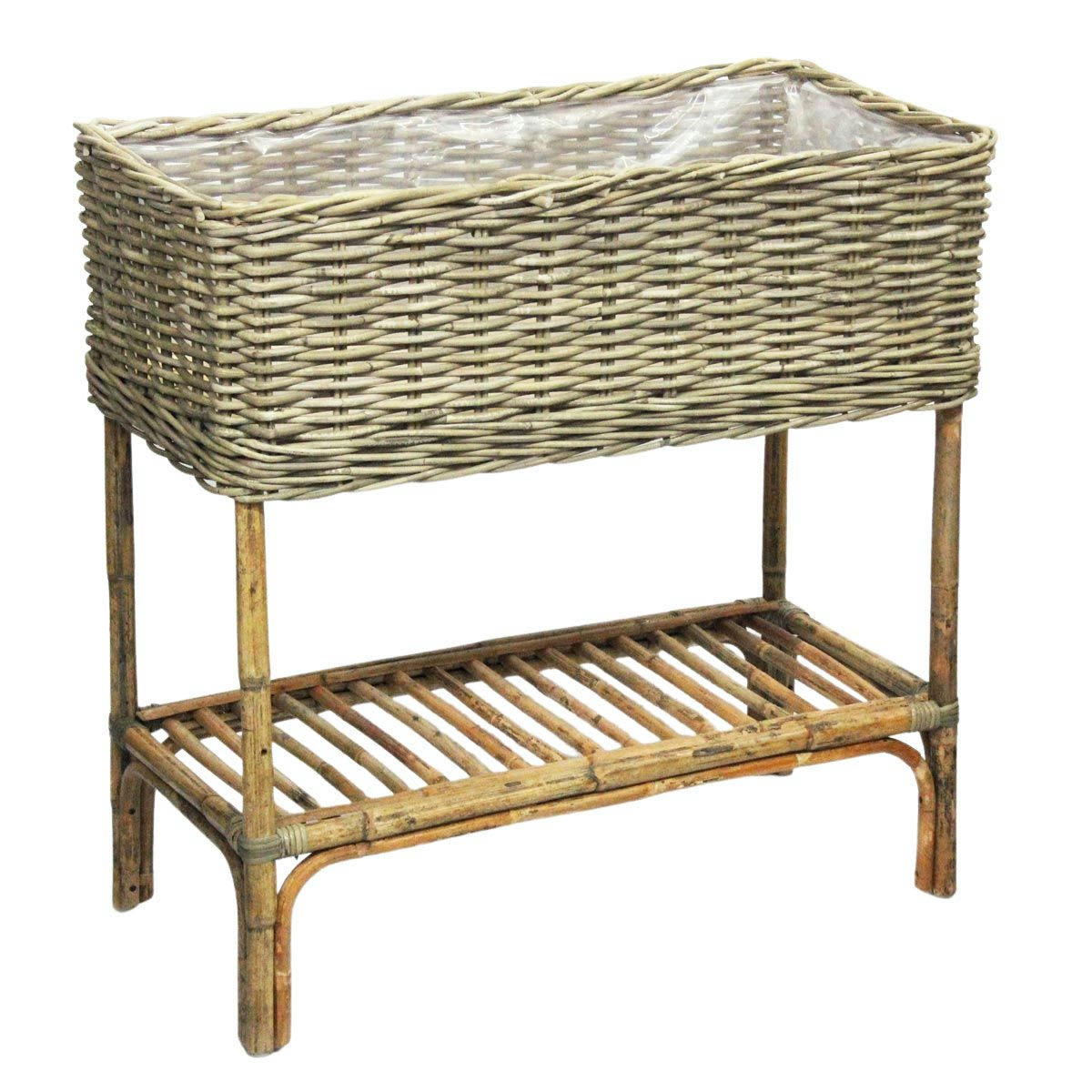 - Jardinière sur pied en rotin tressé