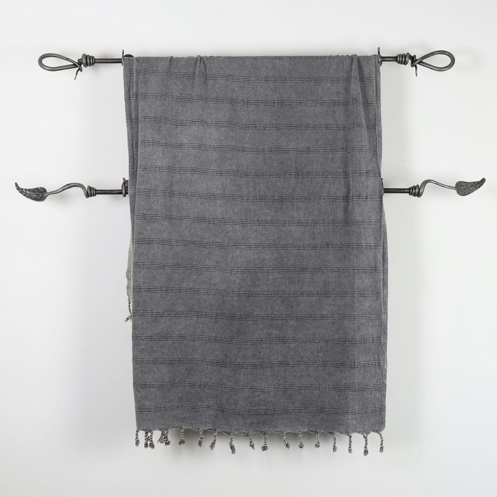 - Fouta vintage 100% coton avec franges noire 95 x 170 cm