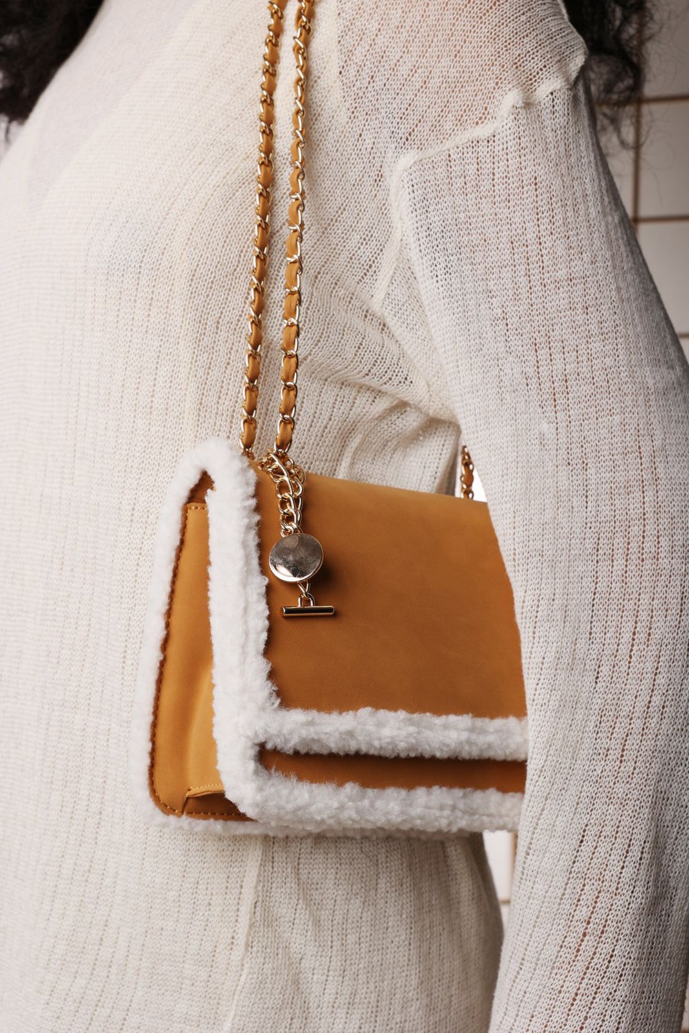 Where's That From Freesia' Top Handle Satchel Borg Trim Tote Bag