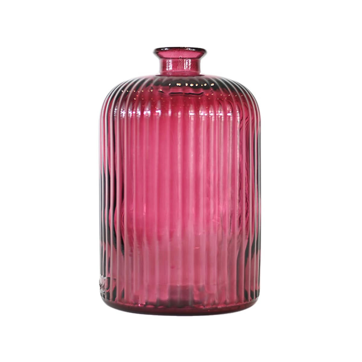 KOKILLE - Vase en verre recyclé strié  Fushia 23 cm
