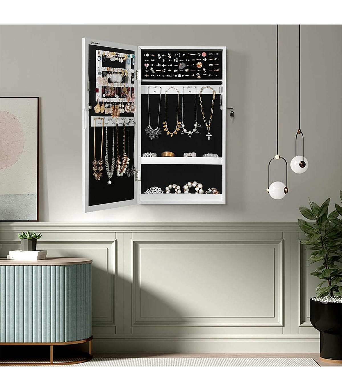 - Armoire à bijoux murale verrouillable avec miroir - H67 cm