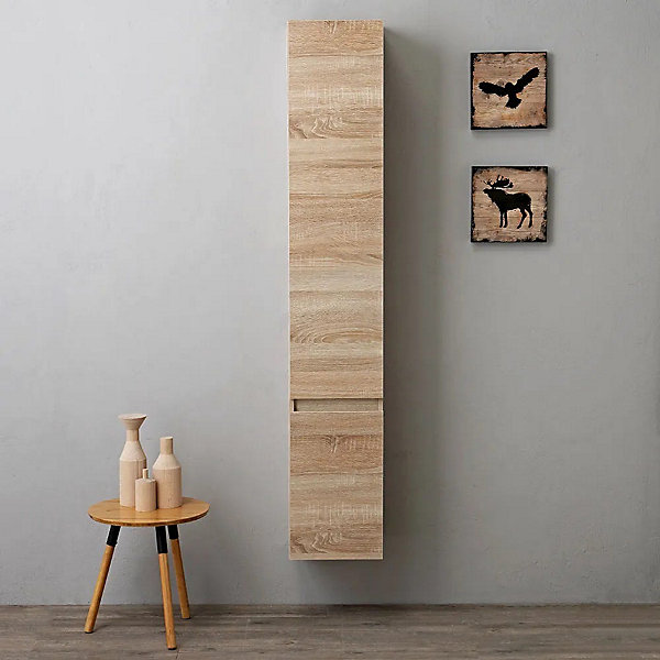 Colonne Salle De Bains H 170Cm Avec 2 Portes Chêne Naturel