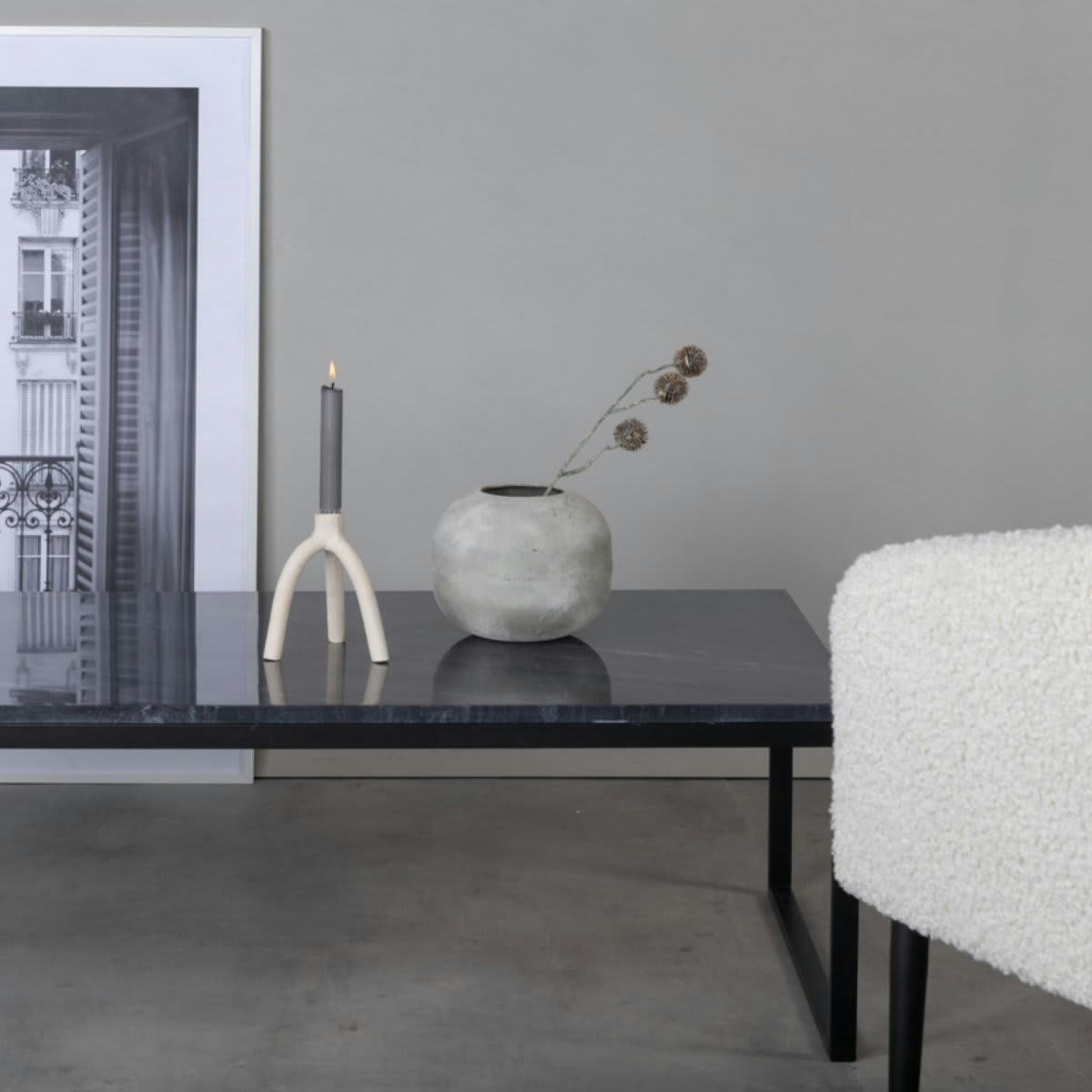 ELISHA - Table basse moderne avec plateau en marbre gris