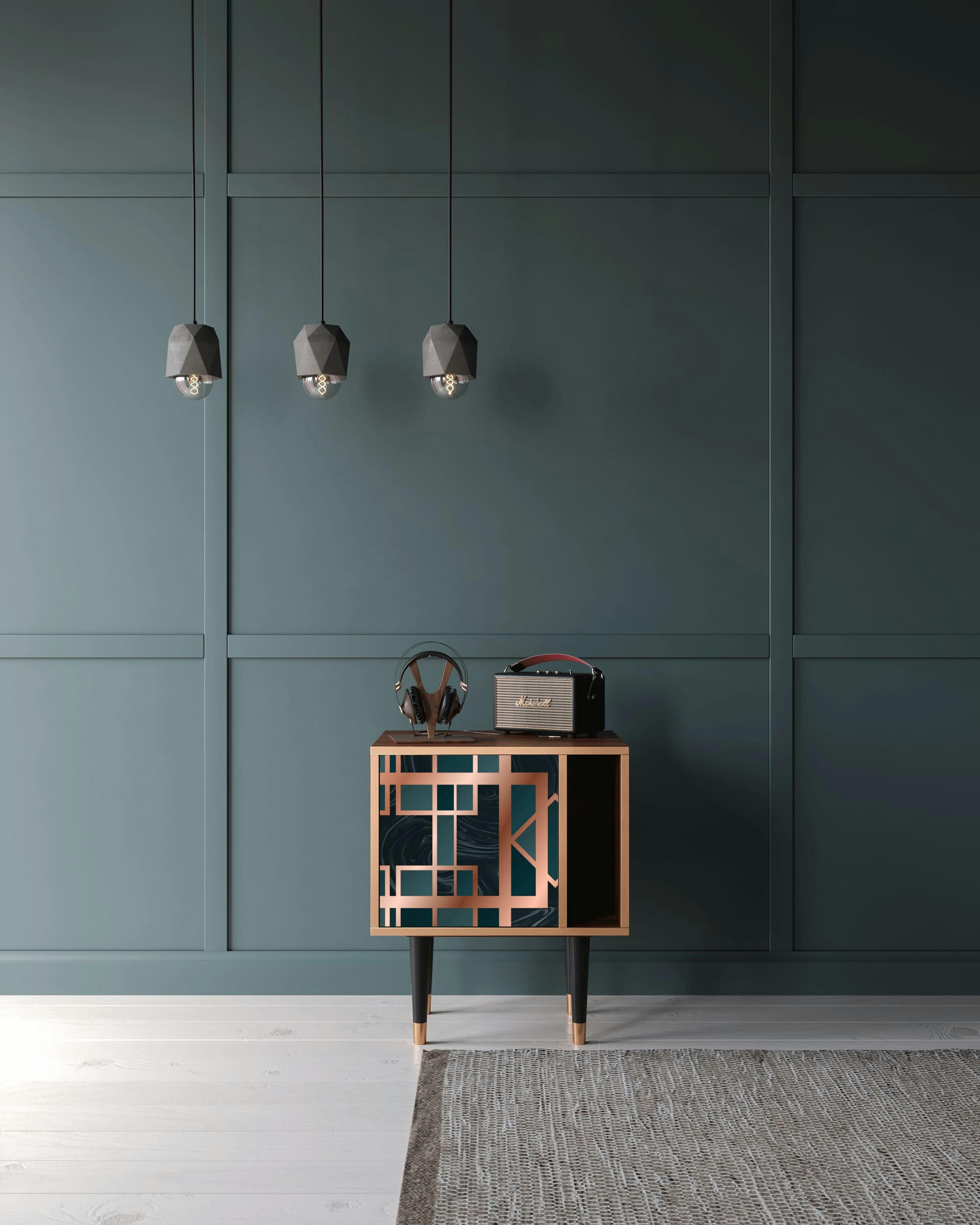 EMERALD METRO - Table de chevet bleu-vert 1 porte L 58 cm