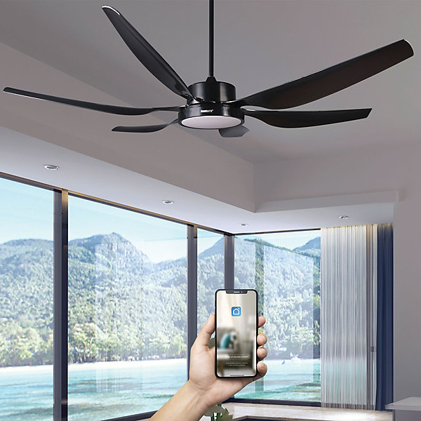 Fanelite - Ventilateur de plafond 168 cm noir MAKATEA - Moteur DC 55W - LED 22W 3 couleurs - Silence   PURIFICATEUR D'AIR INCLUS