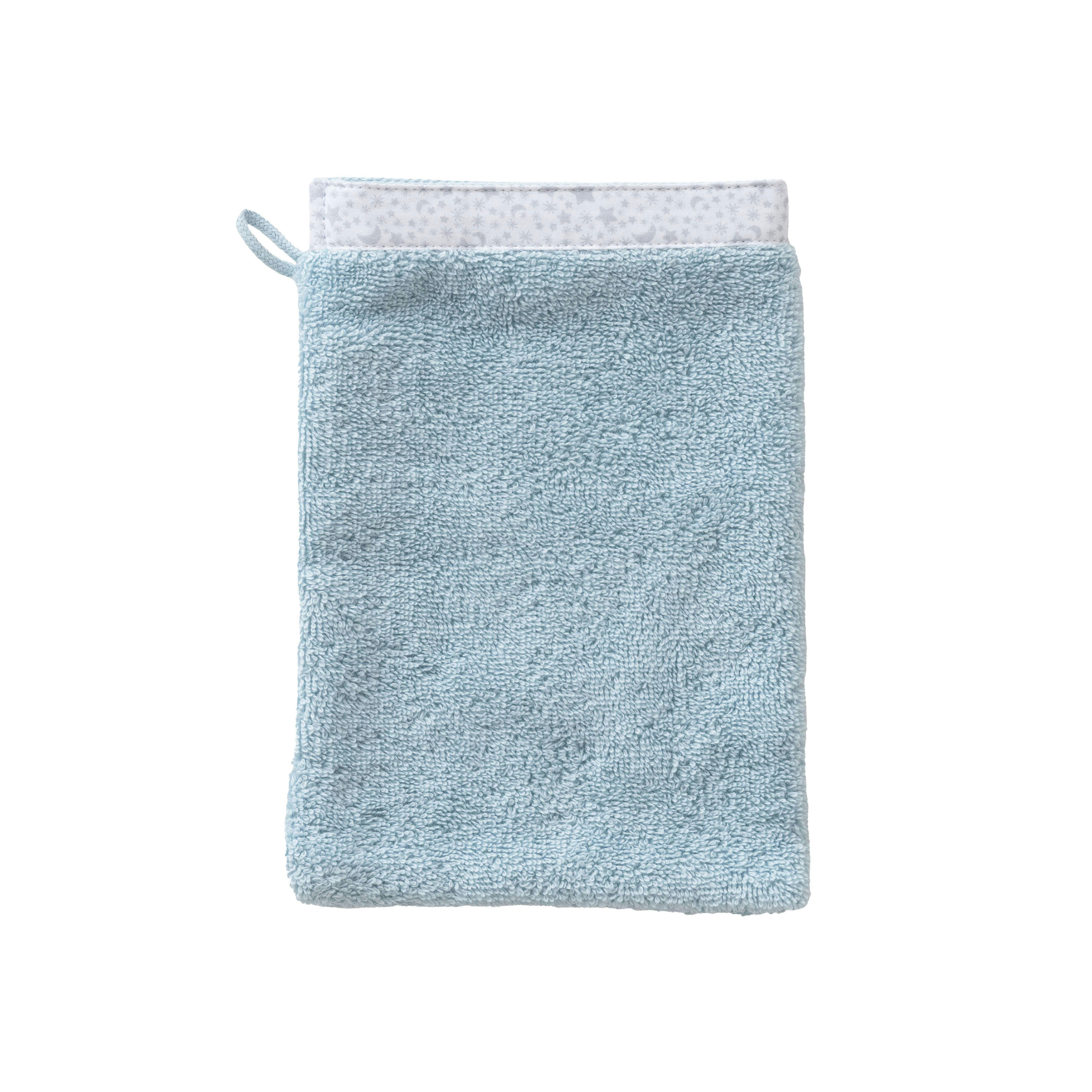 ILLUMINE - Gant de toilette Bleu Polaire brodé bouclette bleu 15 x 21 cm