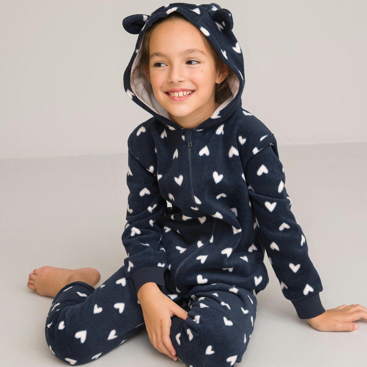 Surpyjama à capuche polaire, imprimé coeurs