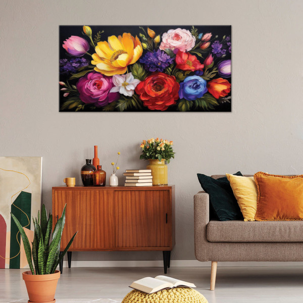 Feeby Obraz na płótnie, Kwitnące Kolorowe Kwiaty Bukiet 80x40