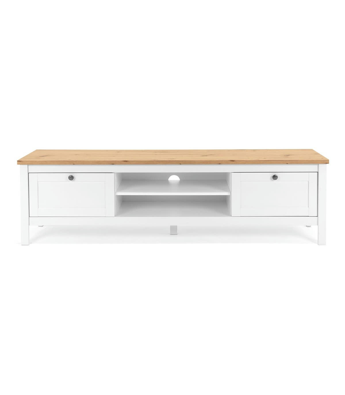 BERGEN - Meuble TV 2 tiroirs L160 cm - Décor Blanc et bois