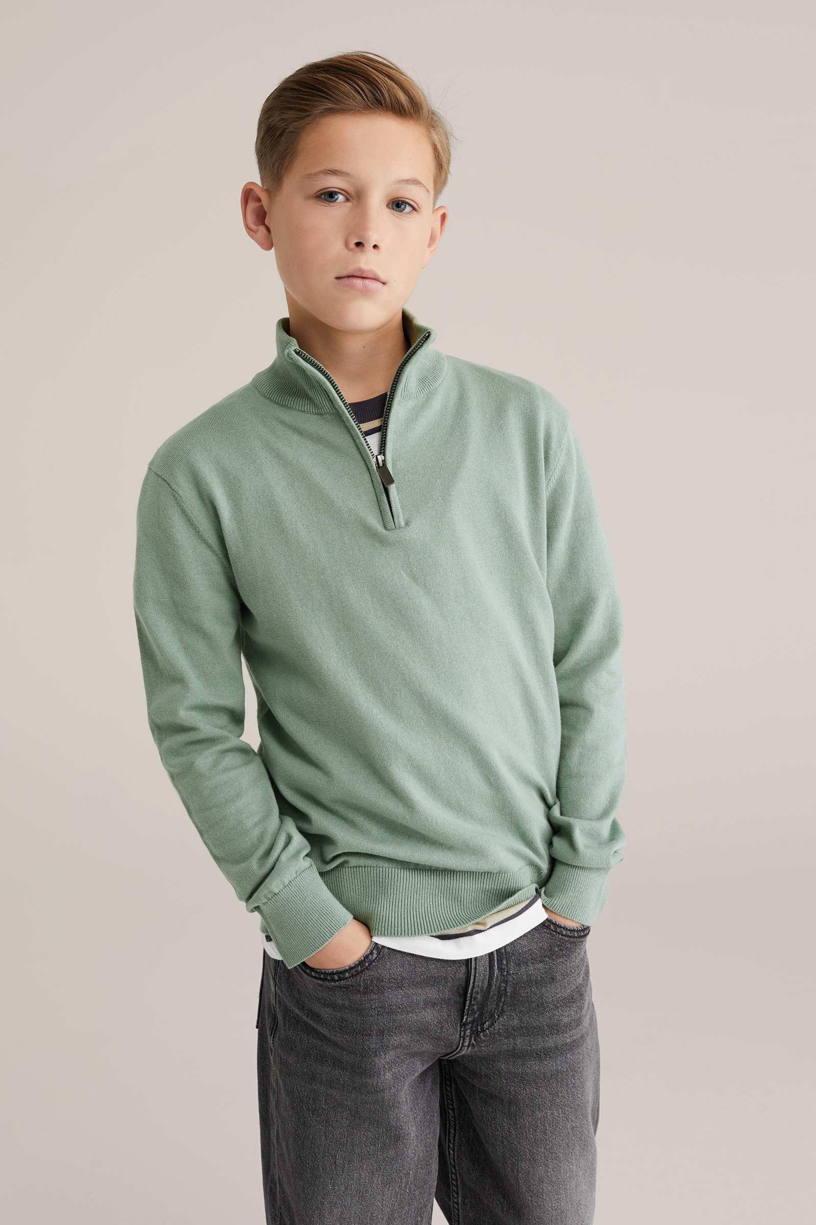 Jongens gebreide trui met quarter-zip en embroidery