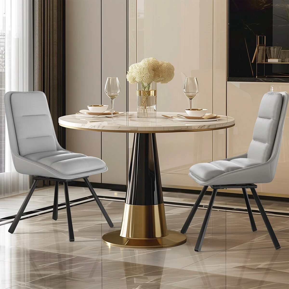 2 Pack Upholstered 360° Swivel Dining Chairs with Metal Legs