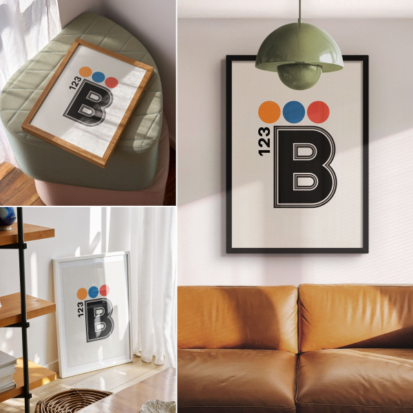 Plakaty canvas A4 Styl geometryczny litera z kolorowymi kroplami