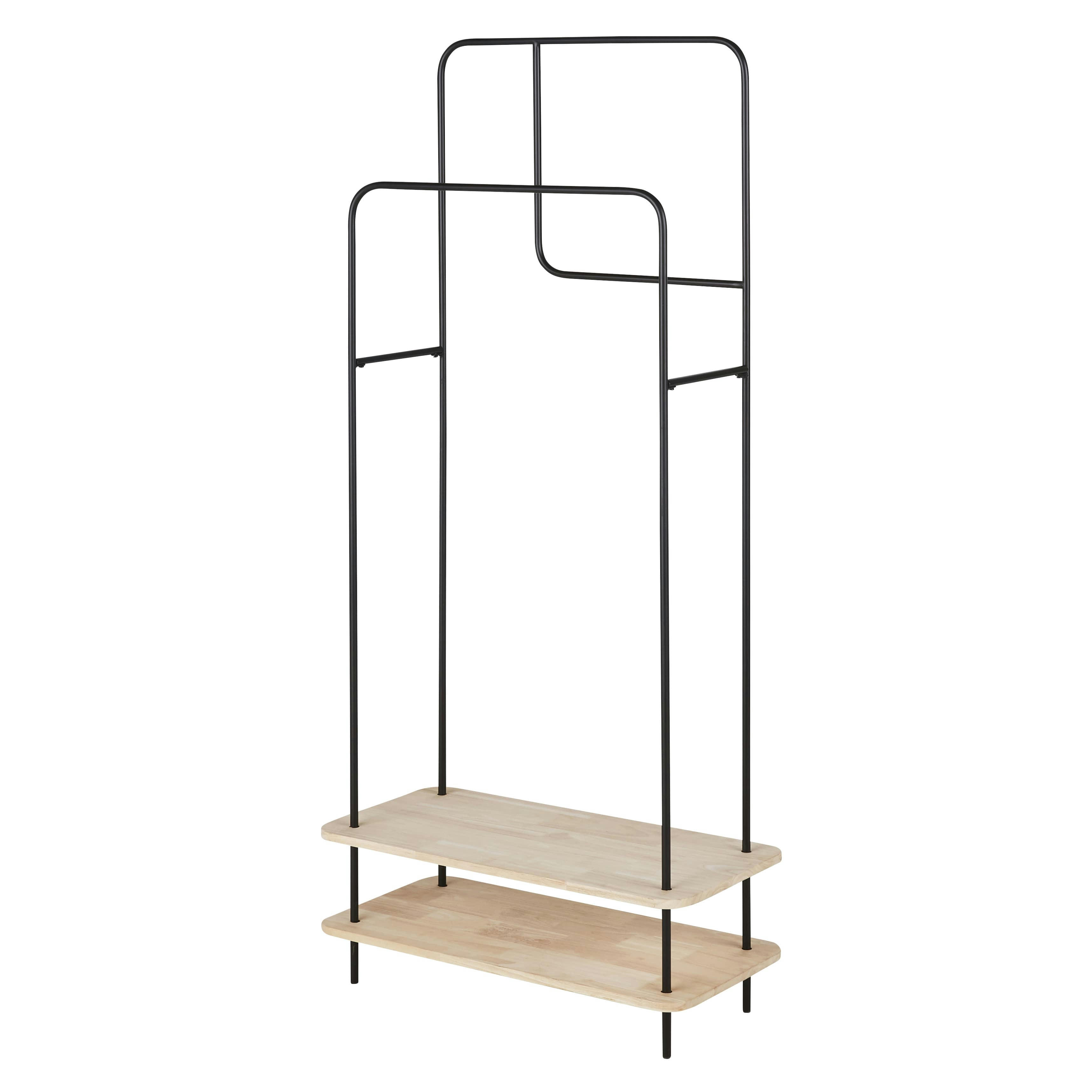 WINNIE - Portant double barre en bois de chêne et fer noir