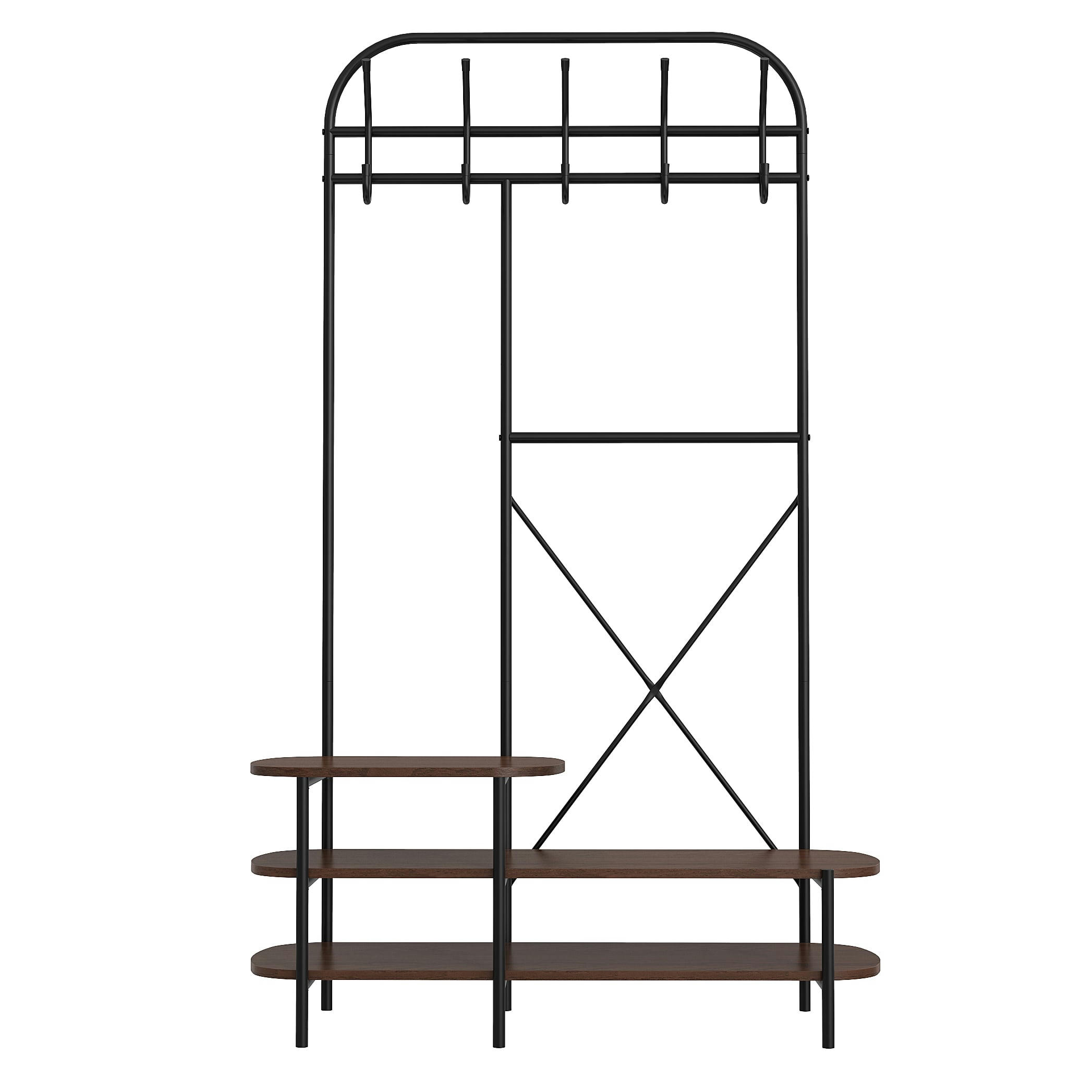 - Vestiaire d'entrée style industriel avec plateaux en bois marron