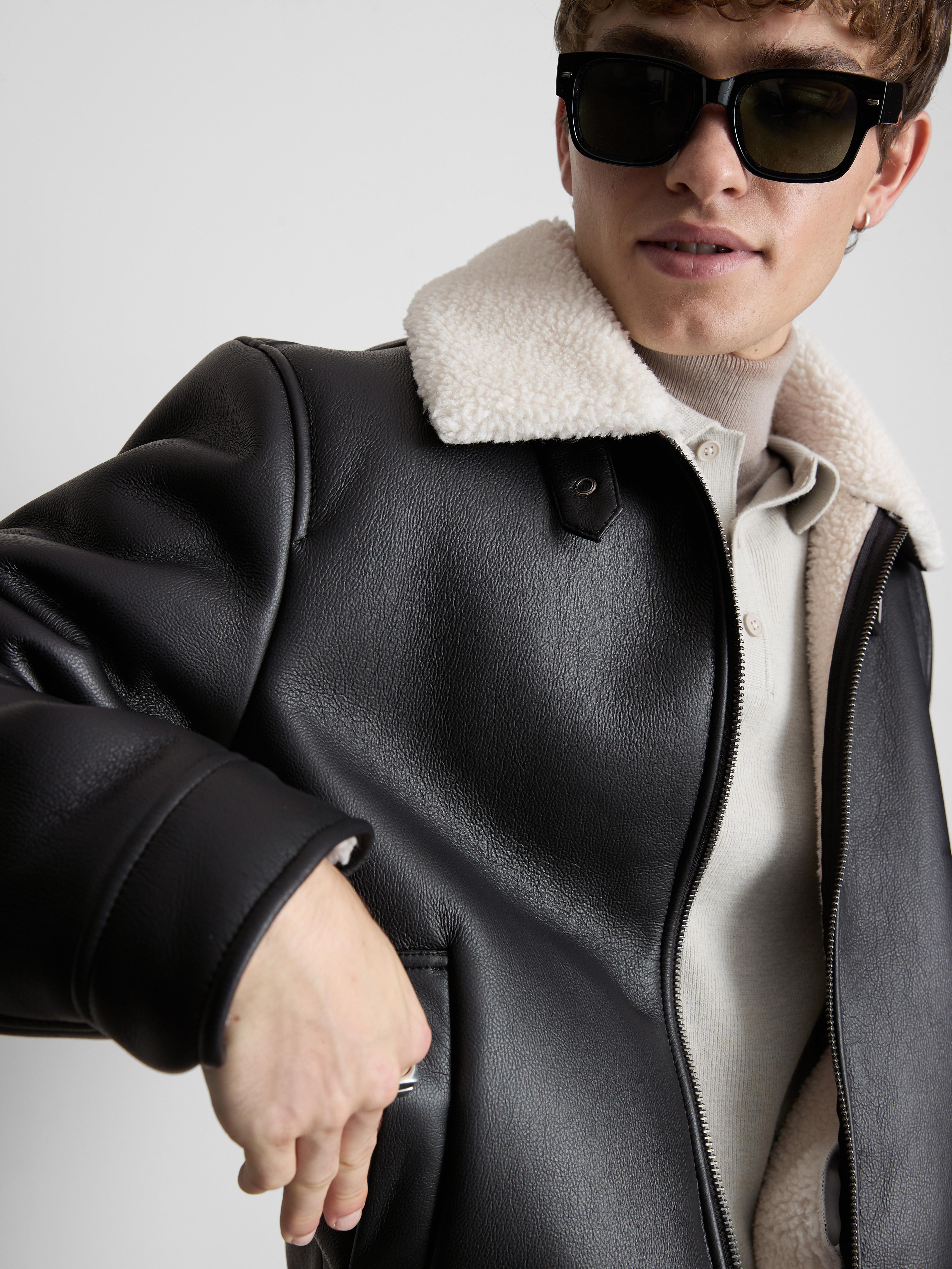 Faux Leather Aviator Jacket