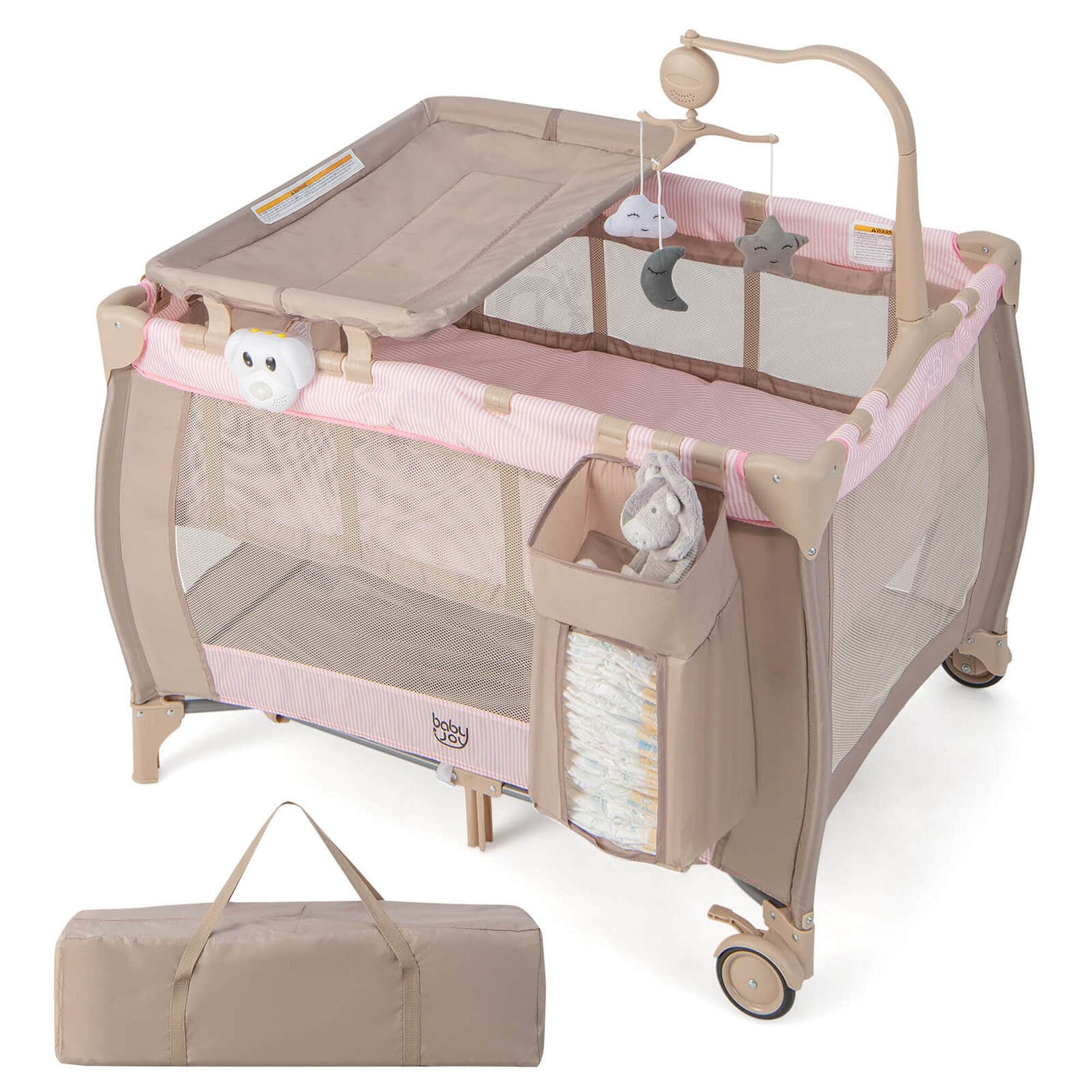 Costway Portable Baby Playard Nursery Center Crib with Hanging Toys & - See Details