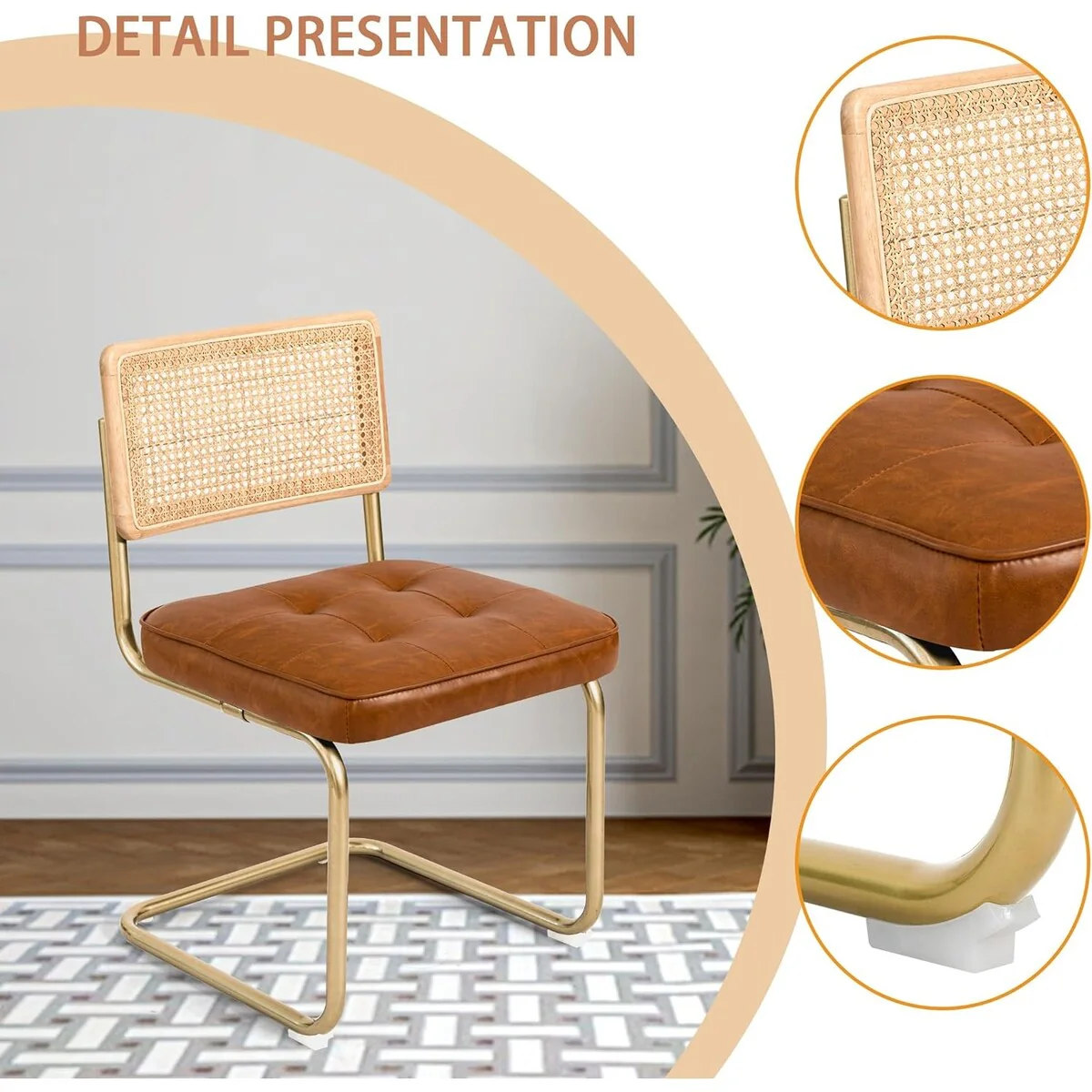 CangLong , Upholstered Faux Leather Seat Armless Chairs with Metal Legs for Home Kitchen Dining Room, Set of 2, Brown