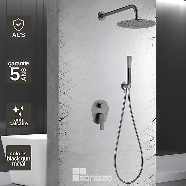 Colonne de Douche Encastrée Anti-Calcaire Black Gun Métal IMEX DELOS GPD055/BGM