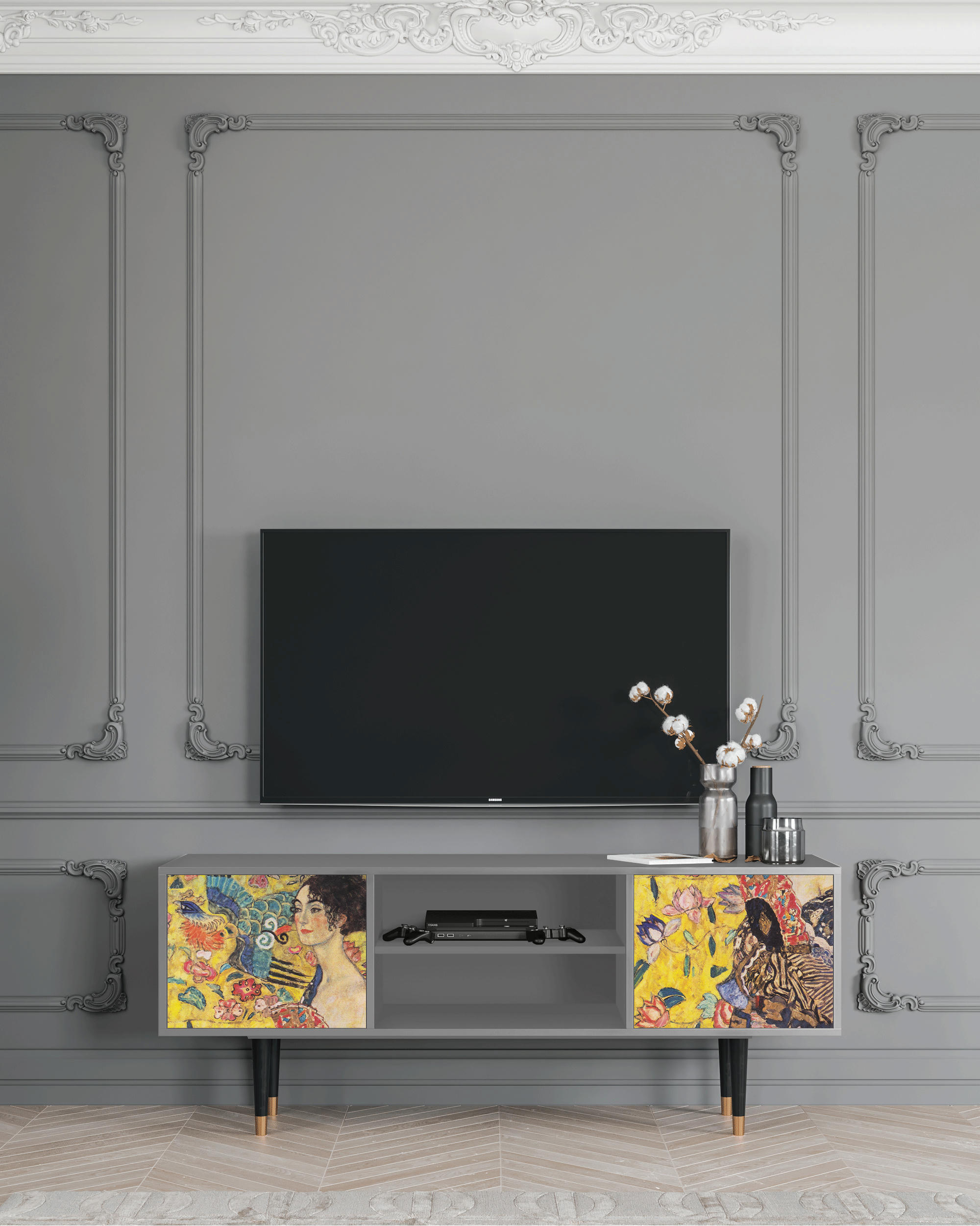 LADY WITH FAN BY GUSTAV KLIMT - Meuble TV  jaune 2 portes L 170 cm