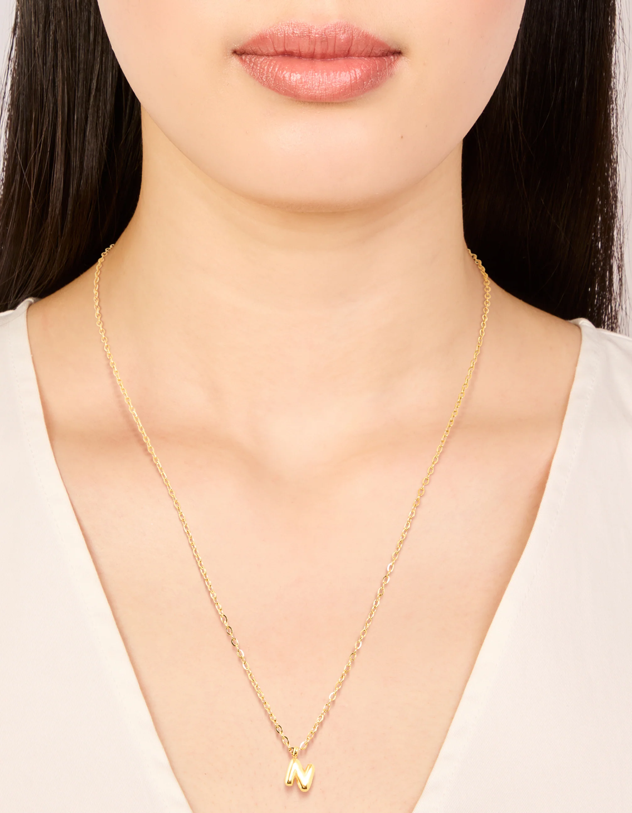 Waterproof Gold Plated Stainless Steel Mini Bubble Letter N Necklace