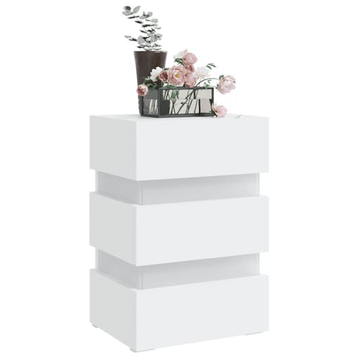 NNEVL LED Bedside Cabinet White 45x35x67 cm Chipboard