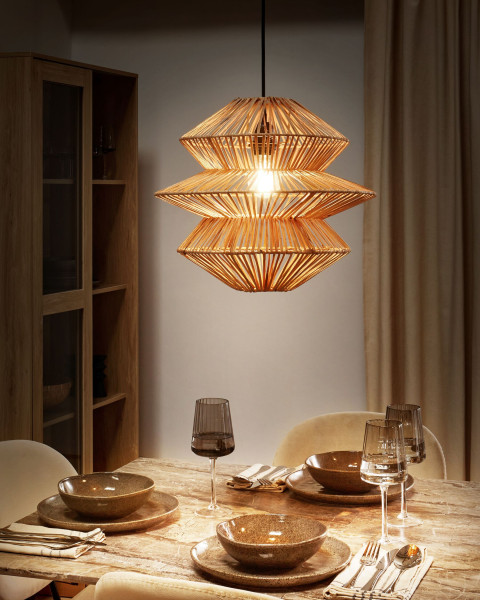Lampa wisząca sufitowa rattanowy klosz naturalna