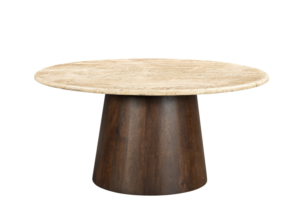 Livingfurn salontafel Valentino - Round 75cm - mangohout/travertin