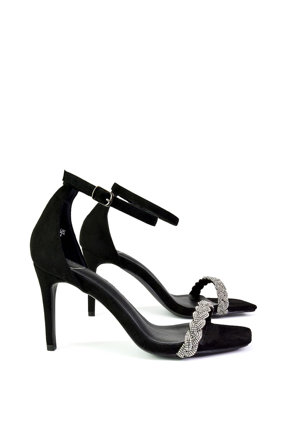 XY London Peyton' Diamante Strappy Party Square Toe Mid High Heel Stiletto Sandals
