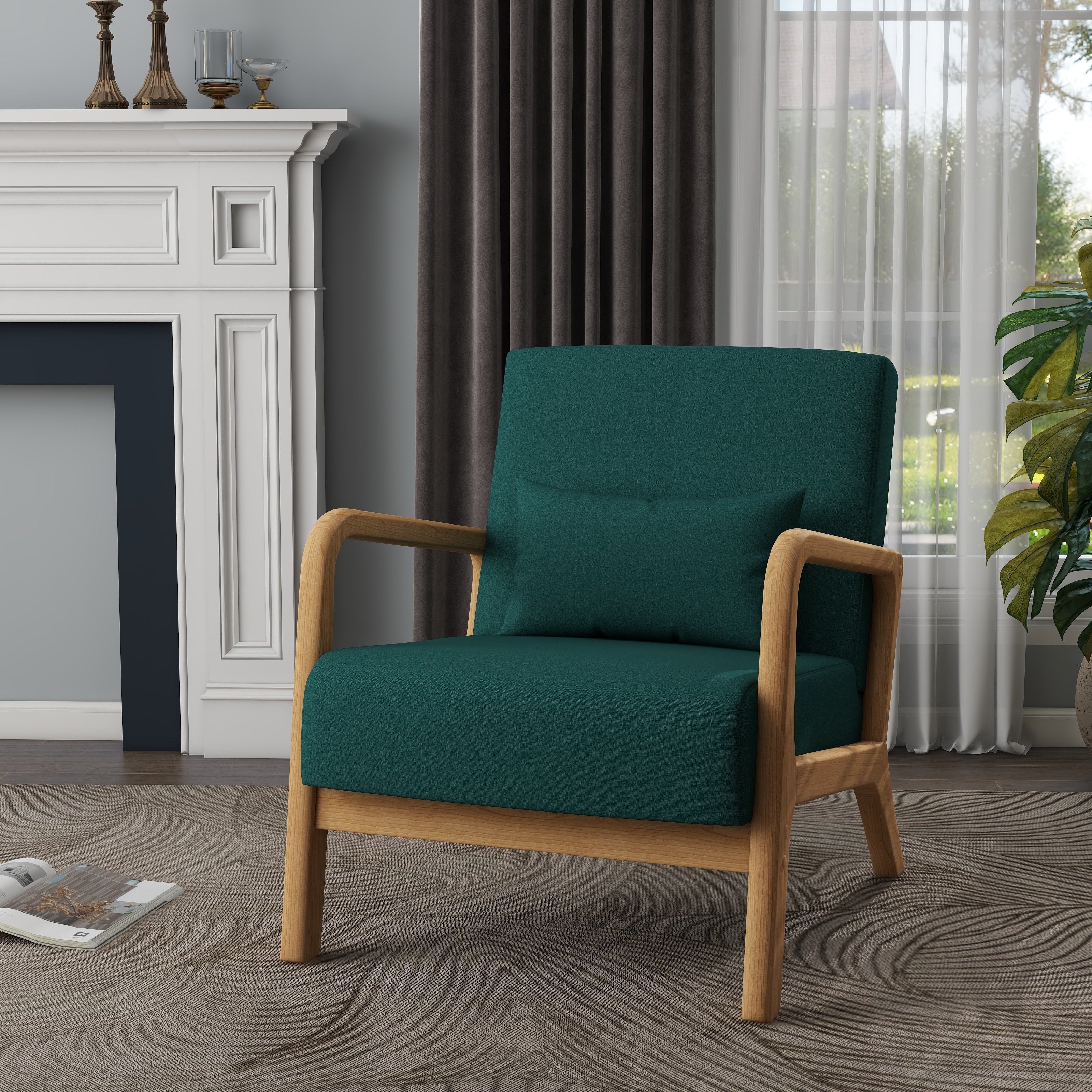 Mid Century Modern Upholstered Accent Chair with Pillow