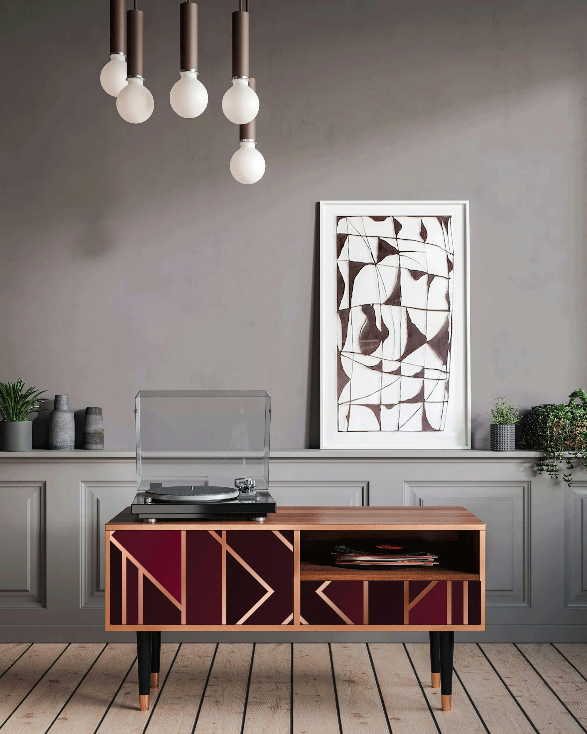 BURGUNDY JEWELERY - Meuble TV  bordeaux 1 tiroir et 1 porte L 115 cm