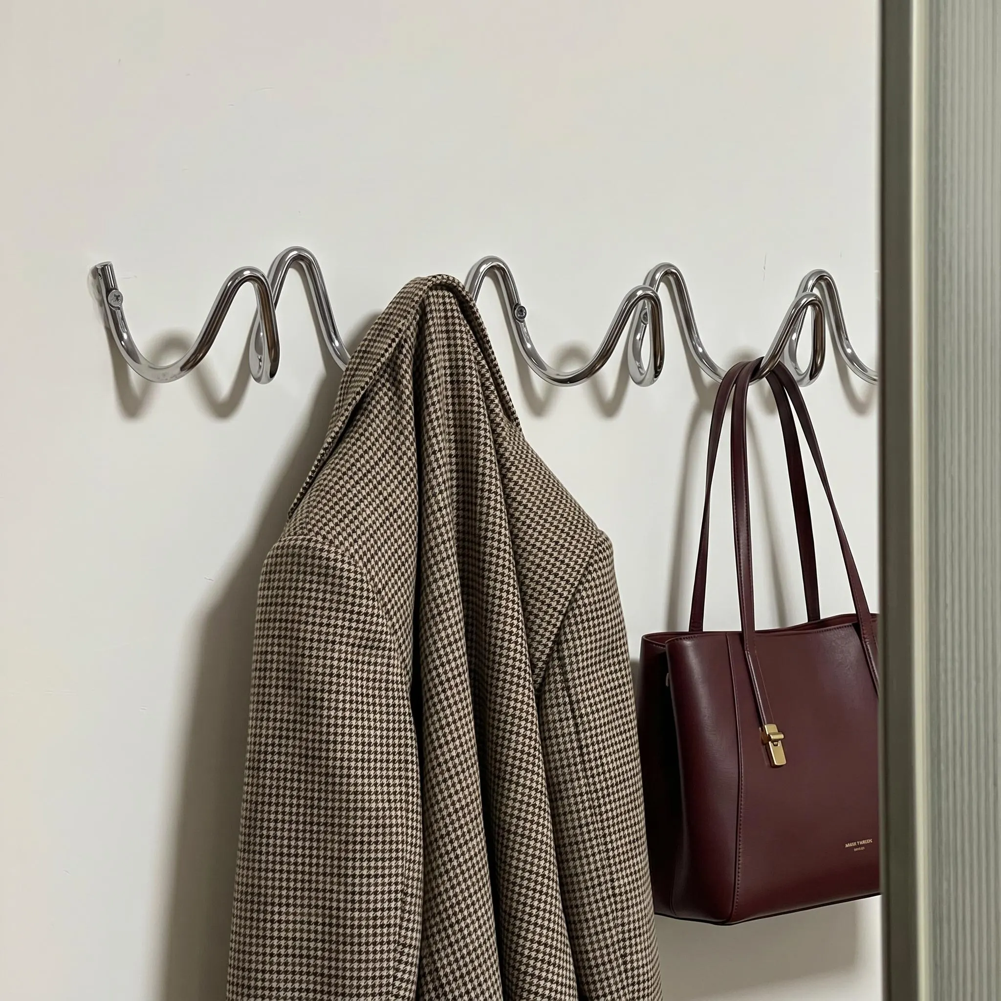 Silver Minimalist Wave Wall Hook | Modern Metal Coat Rack | Entryway Organizer Decor