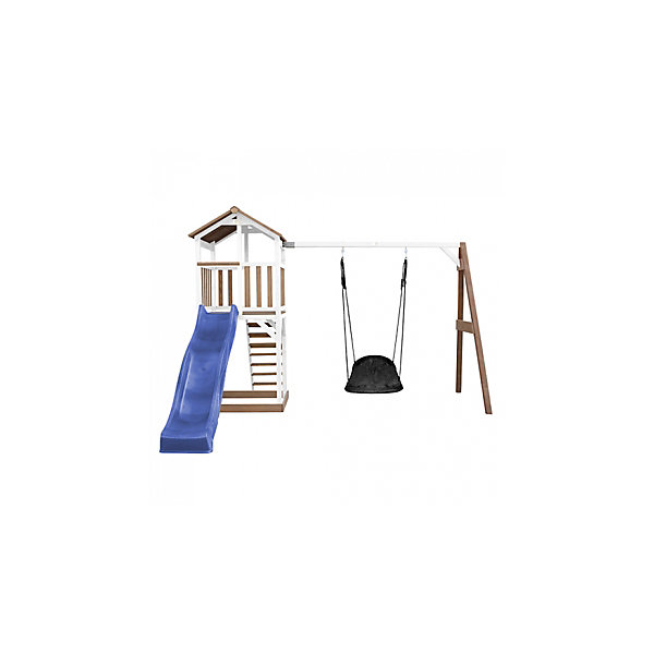 AXI Beach Tower avec Nid Roxy Balancoire Marron Blanc Bleu Toboggan