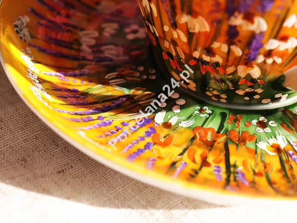 Filiżanka ze spodkiem 0,35 L / 17 cm ręcznie malowana - Łąka żółta (13) DA.FS35-13
