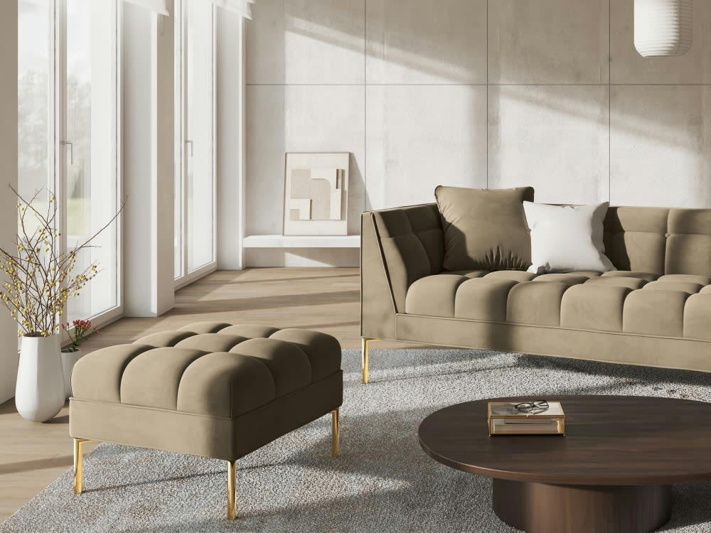 KAROO - Pouf velours cappuccino