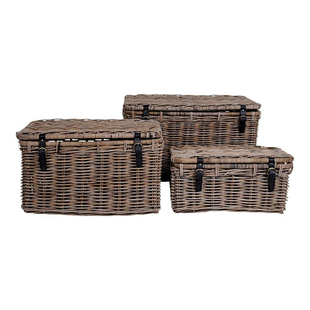 Malle de rangement en rotin avec attaches (lot de 3) MANY