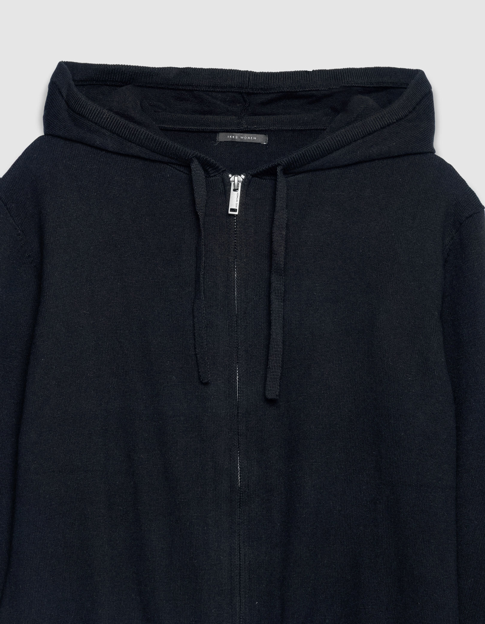 Cardigan capuche noir tricot chiffres strass dos Femme