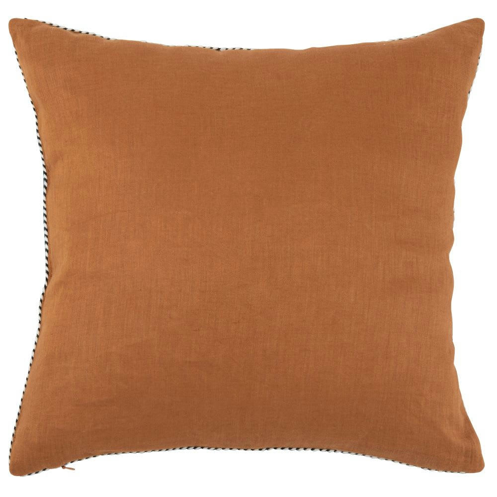LARA - Housse de coussin en lin ocre avec galon tissé noir 40x40