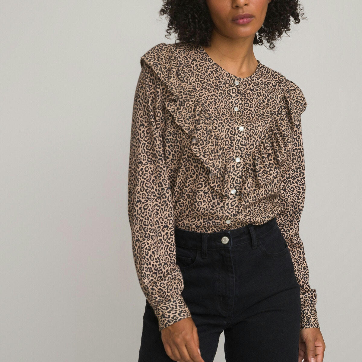 Blouse col rond manches longues, impimé léopard