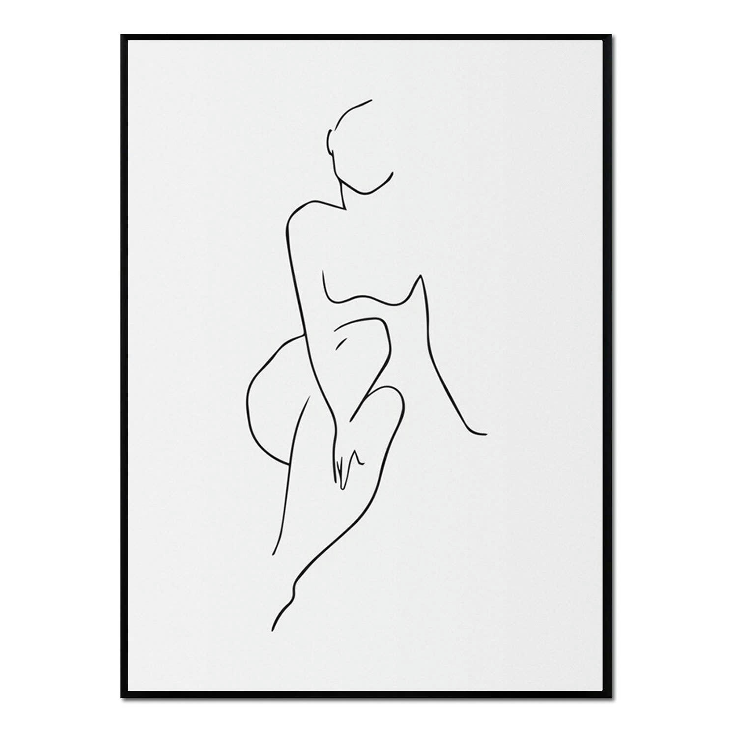 MINIMALISMO - Affiche avec cadre noir -  figure féminine - 50x70