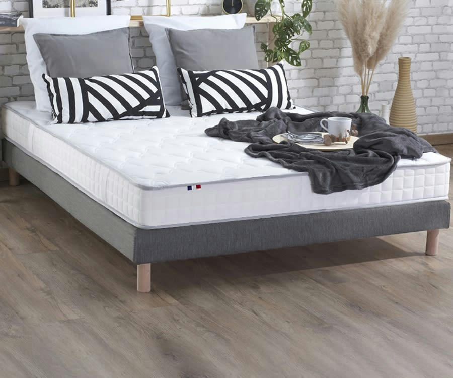 ENSEMBLE ORIGINEL - Ensemble matelas 100% latex5 zones sommier gris 140x190
