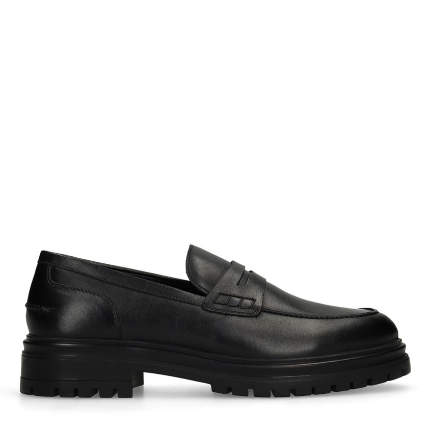 Manfield Zwarte leren loafers