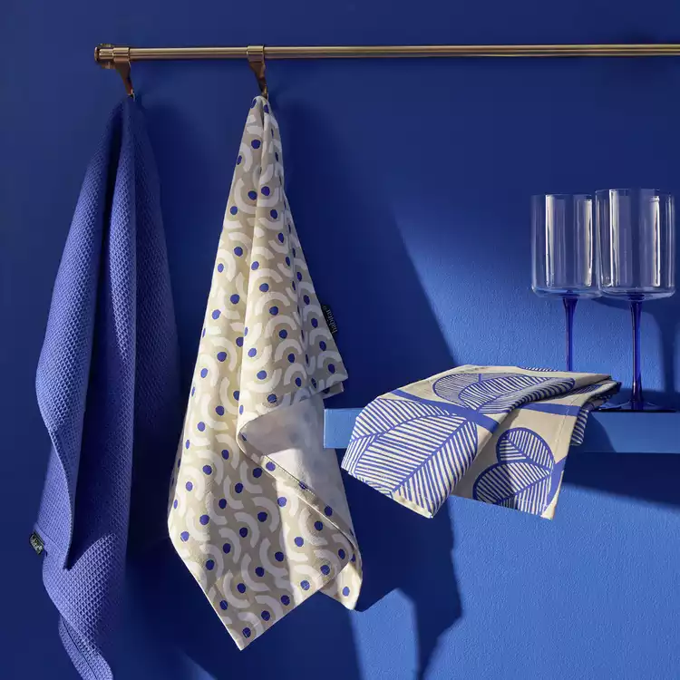 Habitat Set of 3 Tea Towels - Blue Leave & Wiggle