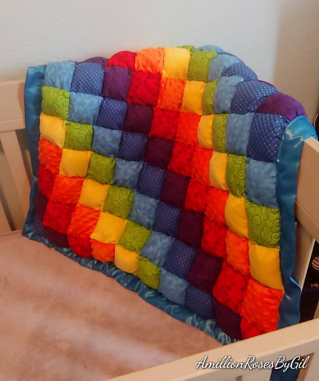 Rainbow puff quilt, rainbow baby, baby shower gift, rainbow baby gift, baby quilt, shower gift, homemade baby quilt, custom baby quilt