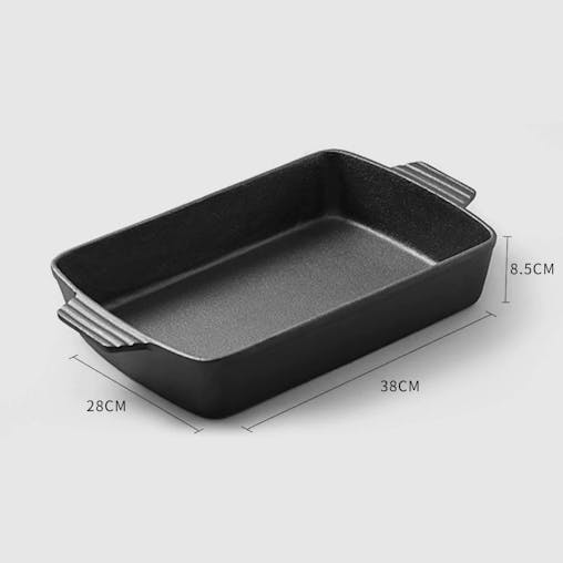 SOGA 38cm Cast Iron Rectangle Bread Cake Baking Dish Lasagna Roasting Pan
